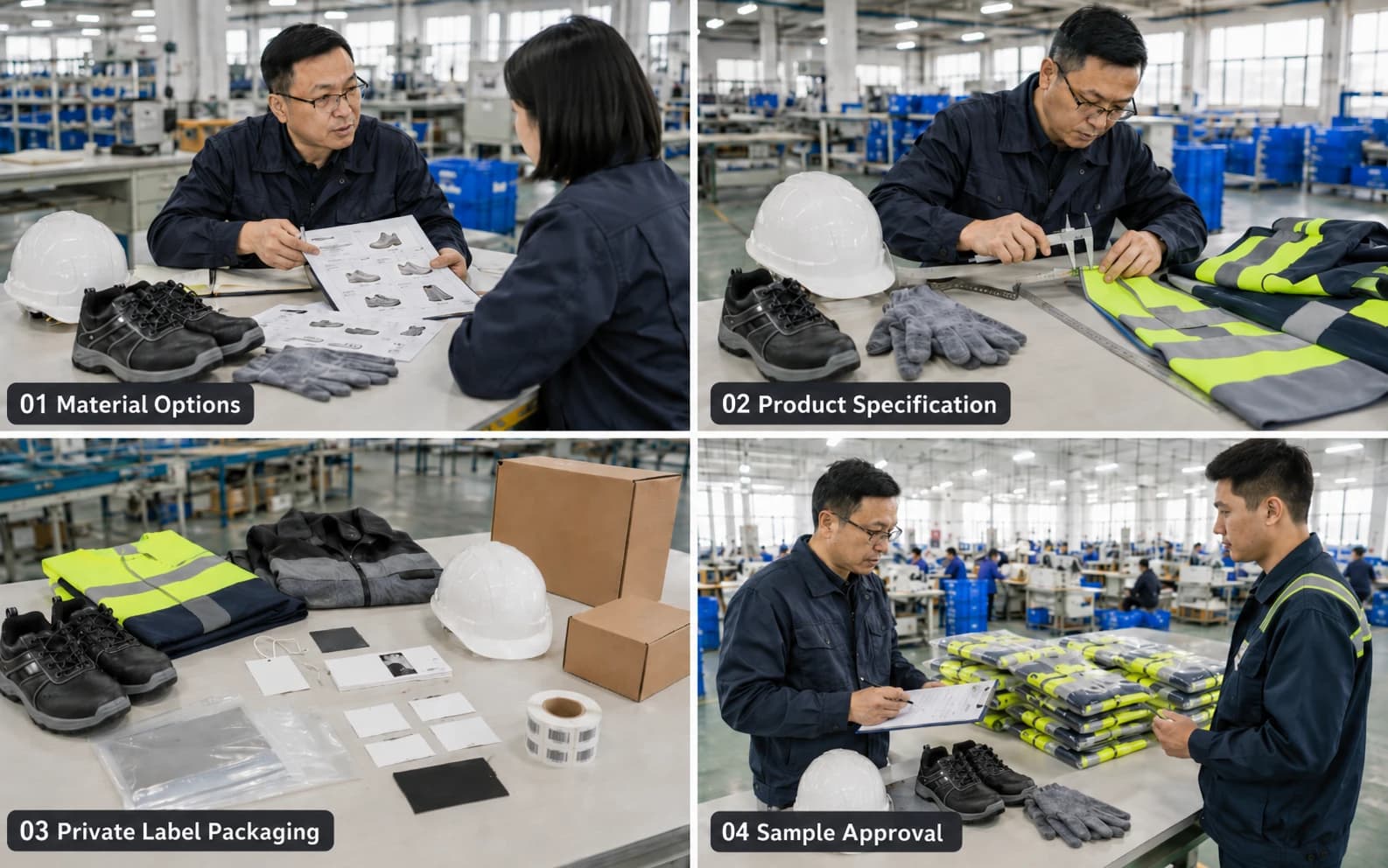 OEM and ODM PPE sample development, measurement, packaging, and material review