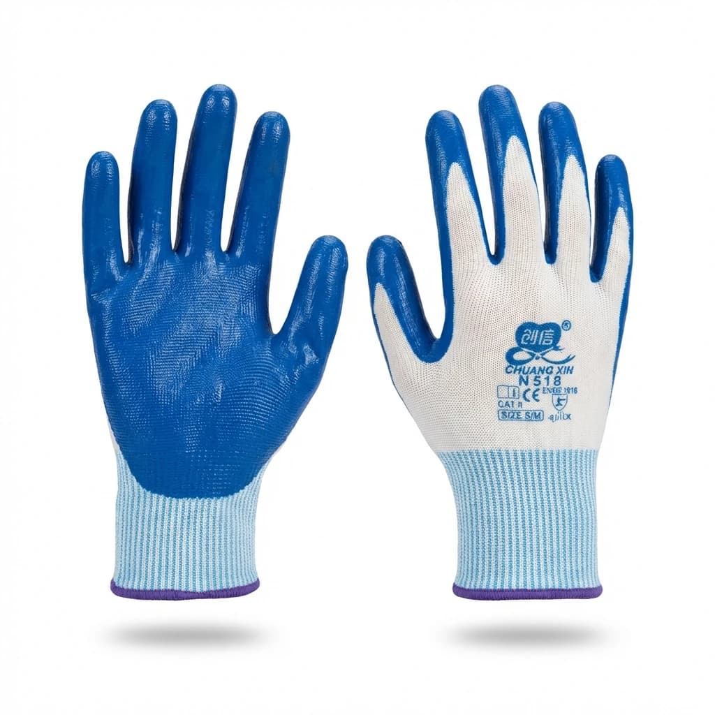 Blue Nitrile Coated Safety Work Gloves N518